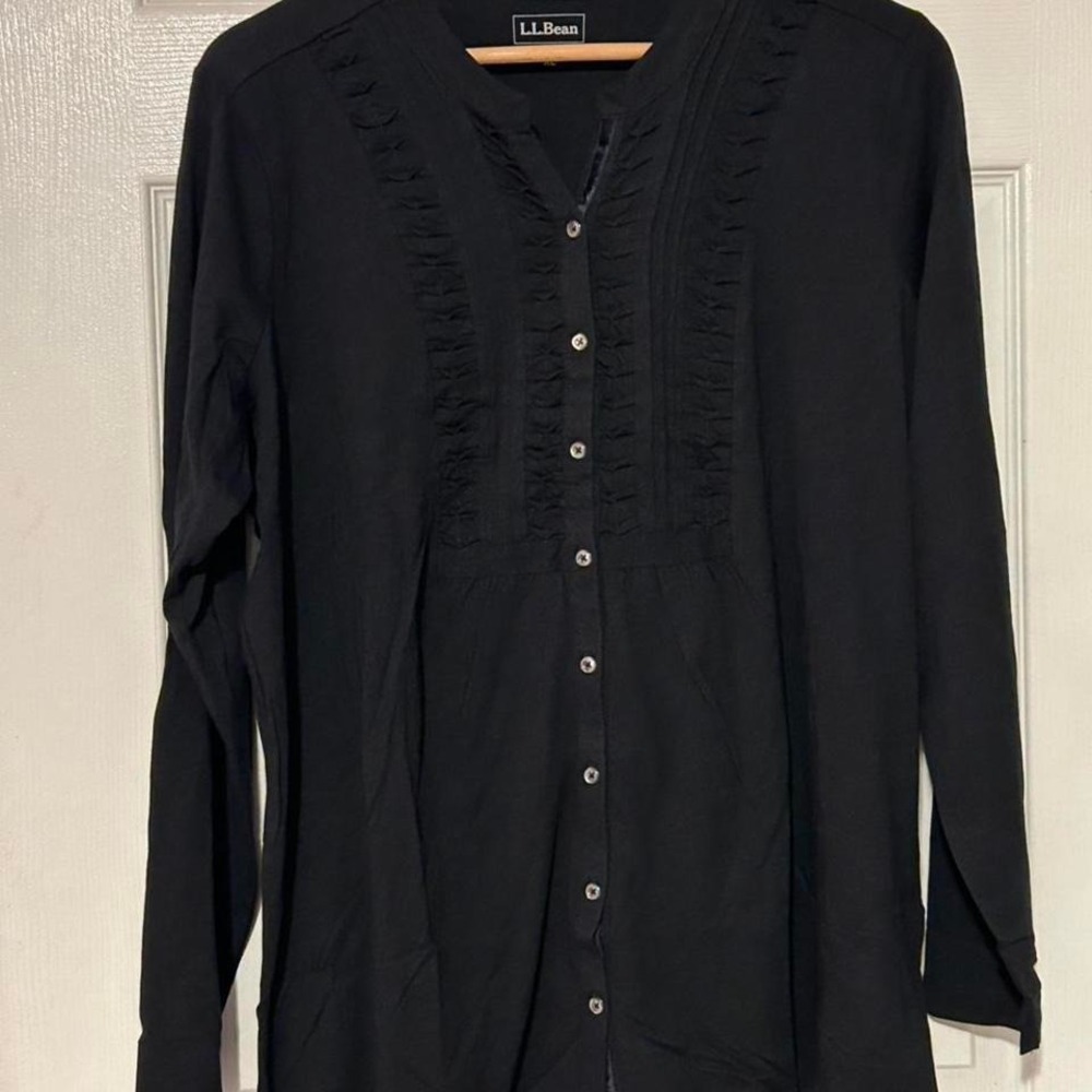 L.L. Bean Women's Navy Button Down Long‎ Sleeve Cotton Blend Shirt XL